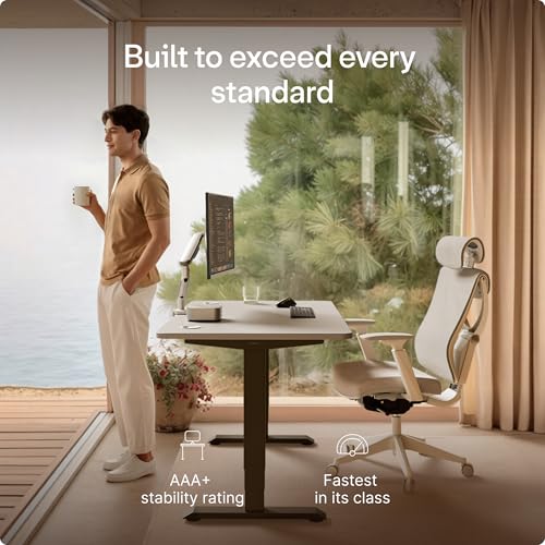 Image of Desktronic HomePro Standing Desk 48x24 - Made in Europe, Ergonomic Sit Stand Home Office Desk, Electric Height Adjustable, Dual Motor, USB & USB-C Charging, Wobble-Free, Touchscreen, 3 Memory Presets