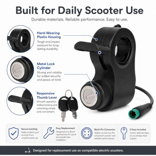 Interruptor de encendido de 5 pines con llave para scooter Kukirin G2 Pro Max 3