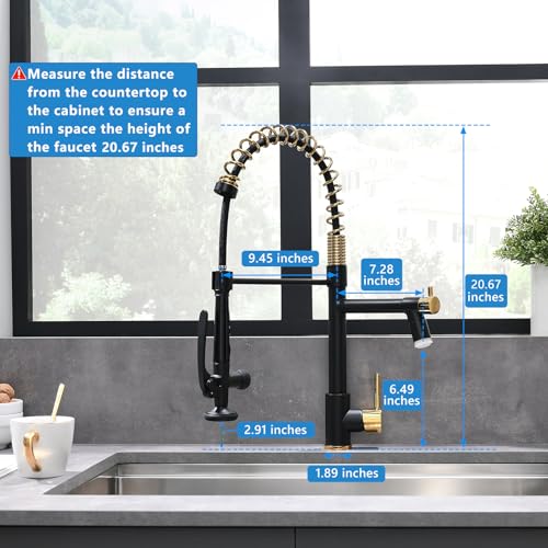 Image of Fapully LED Kitchen Faucet with Pull Down Sprayer,Black&Gold