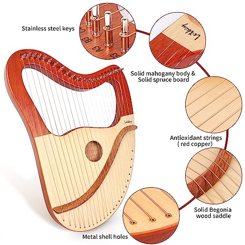 image for Lyre Harp, Lotkey 23 Metal Strings Harp Mahogany Body and Solid Spruce