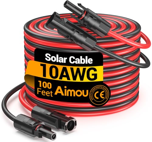 Câble d'extension solaire 30m 10 AWG noir et rouge avec connecteurs mâles femelles étanches