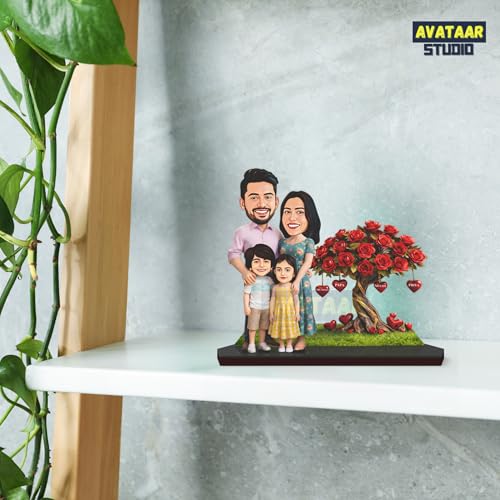 Image of Wood Rectangular Personalized Caricature Gift for Couple, 7 Inches, Tabletop Multicolor, Art Deco Style (Couple 12)