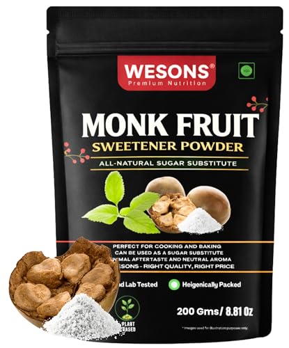 Wesons Monk Fruit Sweetener Organic (200 Grams) - 1:1 Pure Monk fruit Extract - Monk Fruit Sugar Organic - Sweetness Equal to Sugar
