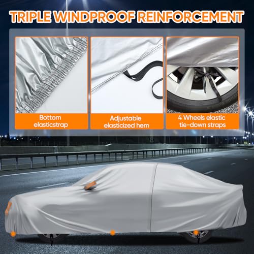 Image of NEVERLAND Sedan Car Cover Waterproof Heavy Duty All Weather Protection Snow Anti-UV Windproof Outdoor Full Car Cover Fit for Automobiles BMW /Mercedes-Benz /Honda (185-196 inch)