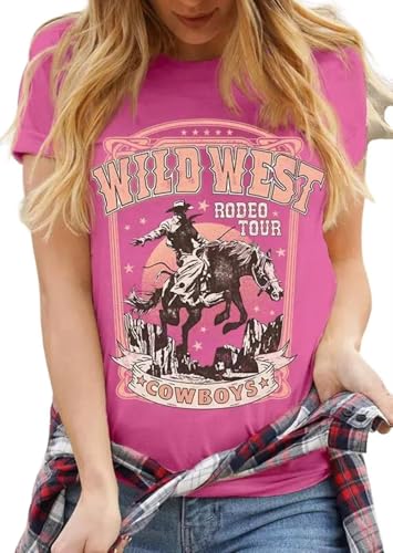 Oversized Wild West Cowboys T-Shirt for Women Vintage Country Music Tee Western Rodeo Graphic Tee Short Sleeve Loose Top3