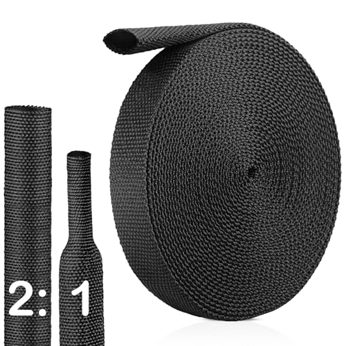 2:1 Heat Shrink Wire Loom Braided Cable Sleeves,Heat Resistant Fabric Woven Shrink Tubing Wiring Harness for Protection Automotive,Harness Cable,Cable Management (1/2