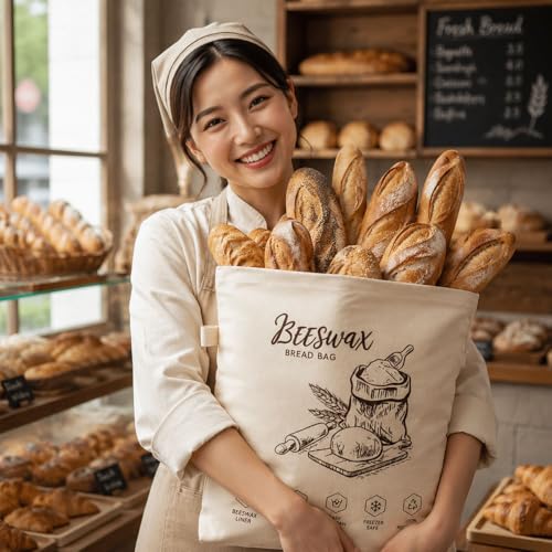 Bolsas para pan de cera de abeja reutilizables de algodón para guardar panadería artesana 6
