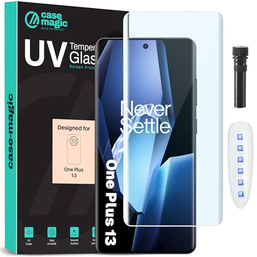 Image of Case-Magic Advanced HD+ UV Curved Tempered Glass for OnePlus 13 5G (6.82 Inch) Screen Protector, Edge to Edge, Ultra Clear, Scratch Resistant, Responsive Touch, Shatterproof, Bubble Free Installation Kit