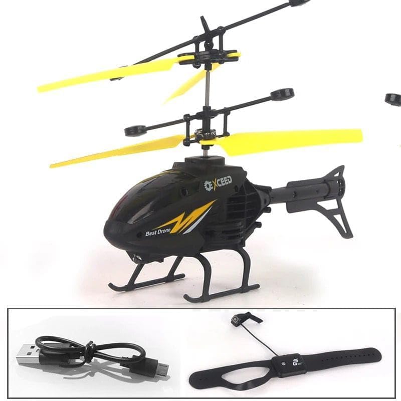 Image of Outdoor and Indoor Flying Helicopter with Hand Induction Watch | Electronic Radio RC Remote Control Toy | Charging Helicopter with 3D Light & Safety Sensor for Kids - Pack of 2