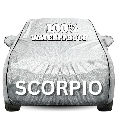Image of Waterproof Car Body Cover - 100% Water Proof Custom Fit New Car Covers, Outdoor Full Protecting Cover for Scorpio N (All Models) with Free Storage Bag - UV, Rain & Dust, All Weather Protection