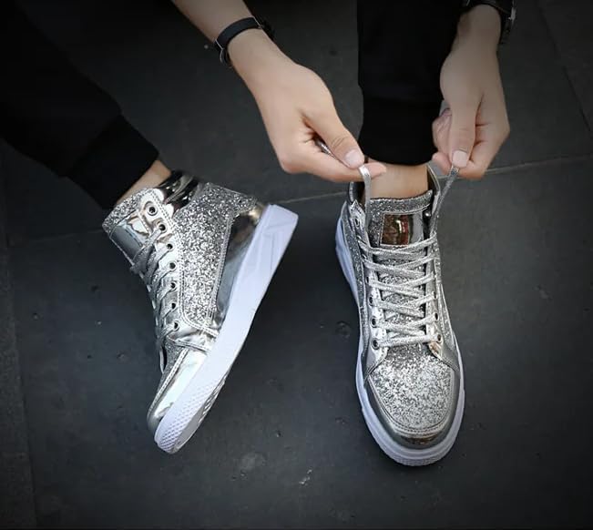 Generico Sneakers Alte con Paillettes Dorate