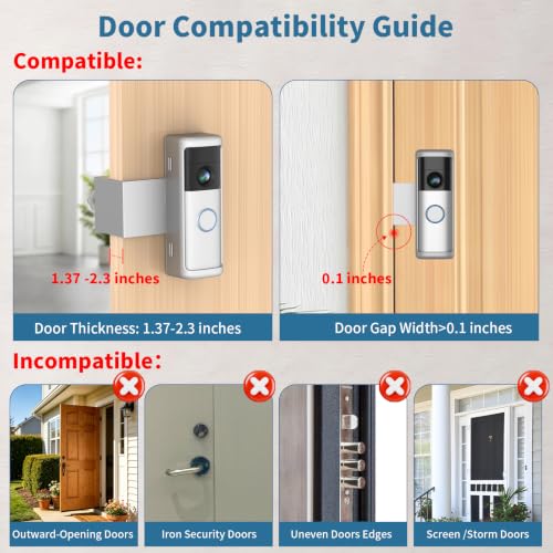 Image of Anti-Theft Doorbell Mount for Blink /Ring Battery Doorbell /Pro /Plus(2nd Gen) | No-Drill Doorbell Holder for Apartment Door, Renter Friendly Mounting Bracket, for Inward Swing Door, (1 Pack, Silver)