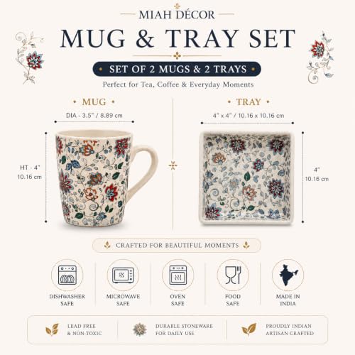 Image of Miah Decor Ceramic Coffee Mugs Set with Serving Platter, Handmade Stoneware
