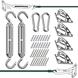 Todos los accesorios en un kit: 2 tensores, 4 ojales de almohadilla de diamante, 2 mosquetones/ganchos, 16 tornillos, 16 expansiones de plástico. Tener el hardware adecuado hace que la instalación sea mucho más fácil. El juego de accesorios para toldo es fácil de usar y se adapta a la mayoría de los tipos de toldos para configurar tu lugar de relajación favorito con facilidad con este práctico kit de montaje para parasol. Disfruta de tu verano fresco.