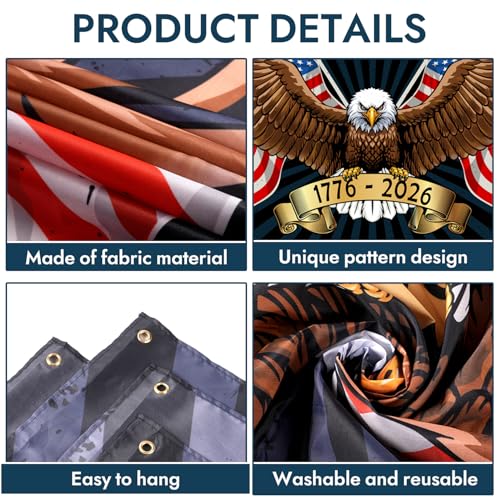 Image of 4th of July Banner - Independence Day Patriotic Decorations 1776-2026 Background Eagle Birthday Party Decorations Indoor Outdoor Supplie