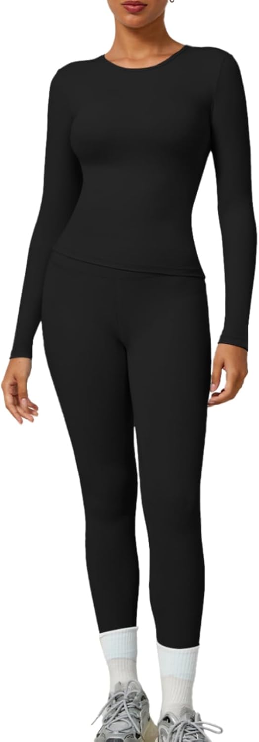 YZMJAFU Women‘s Yoga Sets, 2 pcs Seamless Athletic Pants Set for Women, Stretch Yoga T-Shirt and High Waisted Yoga Leggings - Image 2