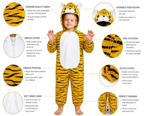 Image of kids zebra Animal Costume !Hooded fancy Dress Jamsuit For Boy & Girls ! Halloween Birthday & School Party Outfit ! Toddlers & Chidran Age 2-10 Yrs