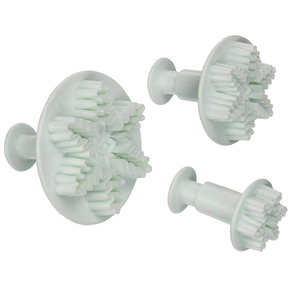 ZYCX123 Plastic Snowflake Mould Cookie Plunger Cutter Set Fondant Cutter Moulds for Cake Lid Decorating Tools 3 Pieces Holiday GFT