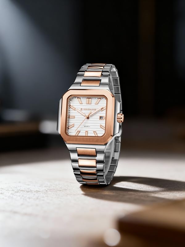 Image of Giordano Square Formal Watch for Men - Textured Dial,Day & Date Display and Stylish Stainless Steel Strap