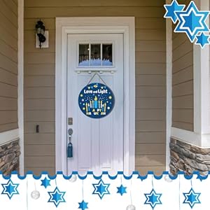 Blosssound 3 Pcs Hanukkah Front Door Sign Round Hanukkah Hanging Ornament Hanging Wooden Plaque Decoration Chanukah Party Wall Sign Hanger for Farmhouse Home Living Room Birthday Party Supplies