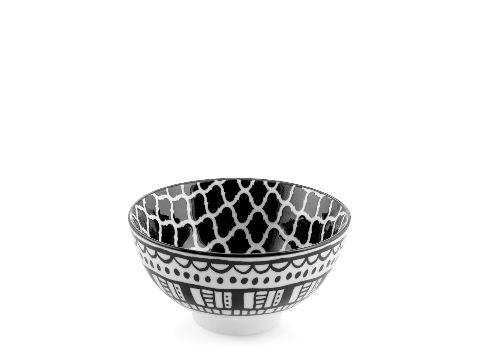 H&H, Set 6 ciotoline Mirage in Porcellana Decorata Bianco e Nero – Ø 12,5 cm – Lavabili in Lavastoviglie e Utilizzabili in Microonde e Forno Tradizionale
