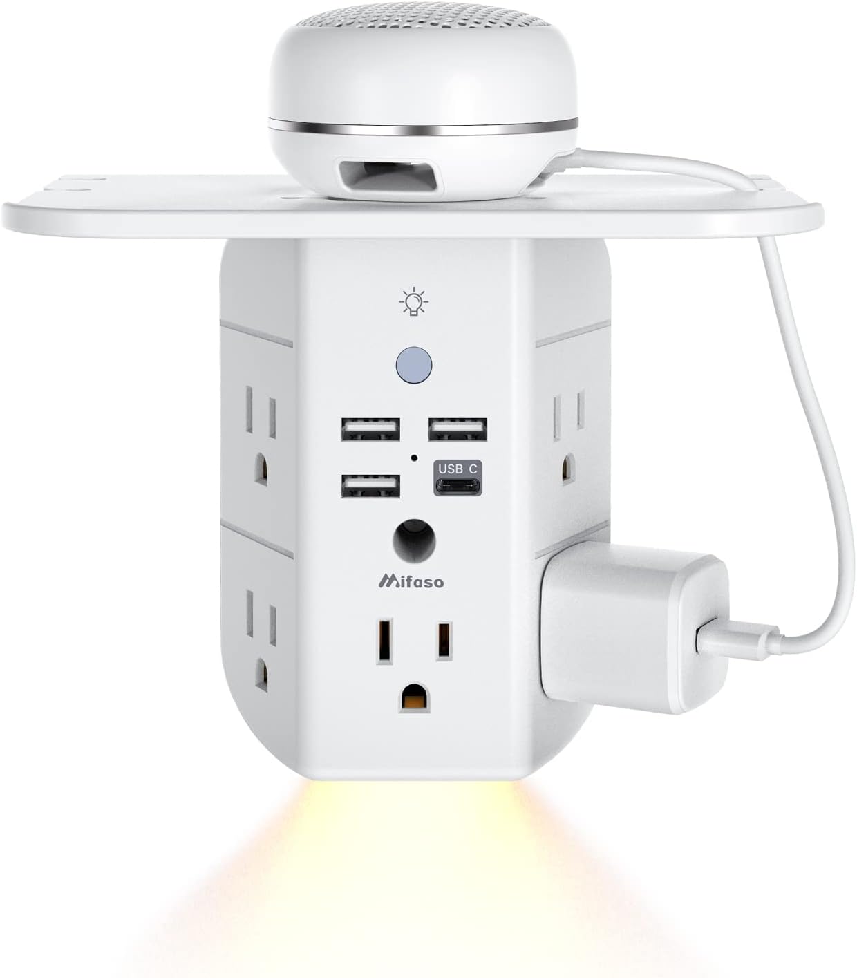 Outlet Extender Surge Protector - with Shelf and Night Light, USB Wall ...