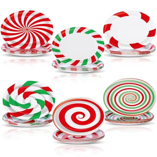 Image of Fourluoo 96 Pcs Christmas Paper Plates Disposable 9 Inch Red White and Green Candy Dessert Cake Dinner Plates Bulk for Xmas Holiday Party Favor Supplies