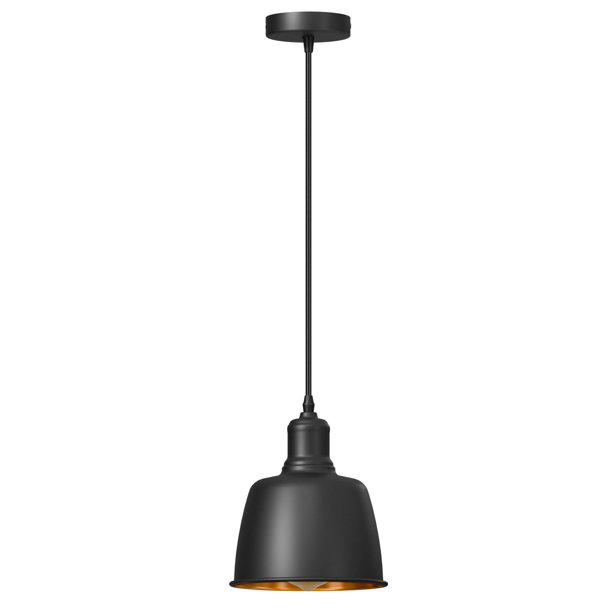 LEDSone Industrial Black Inner Gold Ceiling Pendant Light Shades, Easy Fit Hanging Light Shade Retro Vintage Style Pendant Lamp Shade for Pendant Ceiling Lights (Half Round with Bulb)