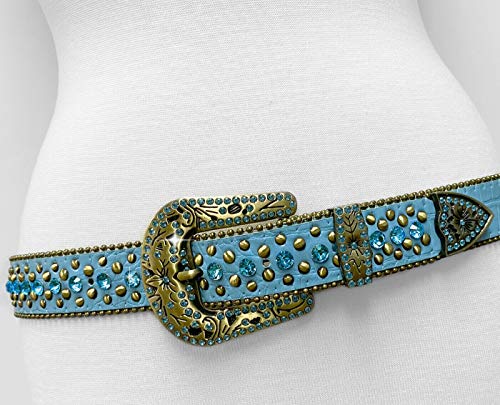 Women's Belts Rhinestone Belt Western Cowgirl Bling Studded Design Leather Belt 1-3/8"(35mm) wide4