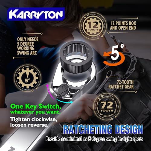 Image of 16-piece Reversible Ratcheting Wrench Set Metric 8-25mm, 72 Teeth Ratchet Combination Wrenches Set with Rolling Bag, Cr-V Steel, Chrome Plating Handle with Blackened Ratchet