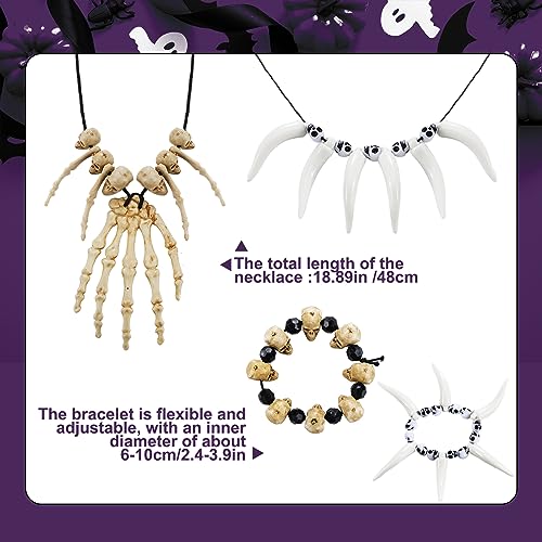 Tigeen 8 Pcs Voodoo Priestess Costume Accessories Witch Doctor Costume Bone Skeleton Necklace Teeth Necklace Skeleton Head Hand Bone Charm Cosplay Halloween Jewelry for Women Men2