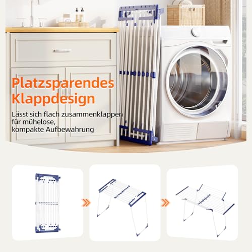 KINGBOARD Wäscheständer klappbar ausziehbar, Flügelwäscheständer 57 x 162 x 86 cm, Stabiler Standtrockner mit rutschfesten Füßen für Innen und Außen, Weiß