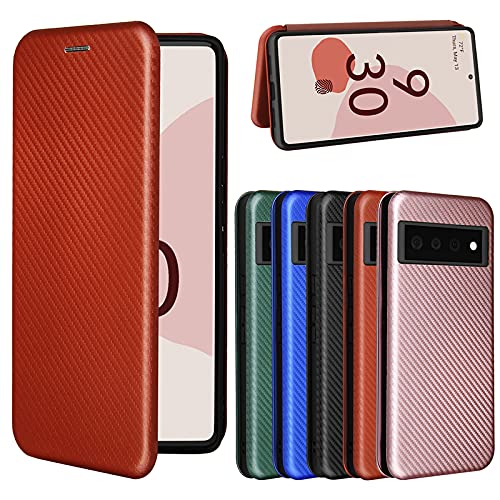 Compatible with Google Pixel 6 Pro Carbon Fiber Flip Full Protection Cover Case Flip Case Carbon Fiber PU + TPU Hybrid Case Shockproof Wallet Case Cover with Strap