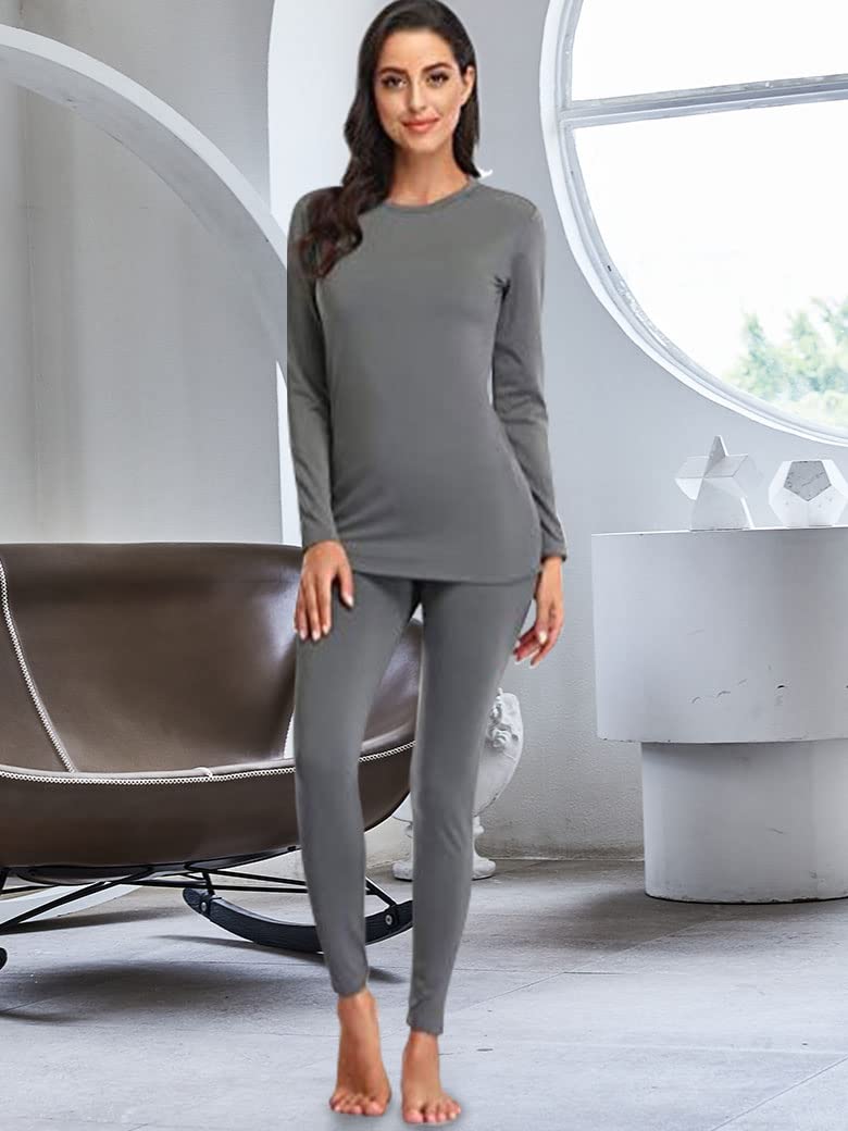 Ytfsrukp Womens Thermal Underwear Set, Soft Long Johns Top & Bottom Base Layer Thermal Long Base Layer Winter Underwear Gray