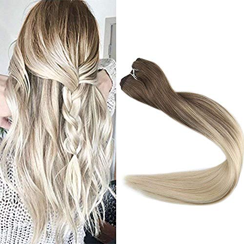 【Promotion】Full shine 22IN Real Human Remy Hair Weft Extentions Remy Weave Hair Extensions Balayage Ombre Hair Extensions Color #8 Fading to #60 Plautinum Blonde Hair Extensions 100g/pack