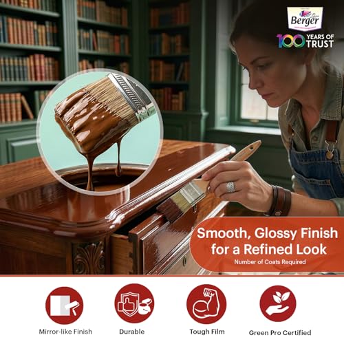 Image of BERGER Luxol Hi-Gloss Enamel Paint | Oil-Based | Mirror Like Durable Weather Resistant High Gloss Finish | for Interior & Exterior Wall Wood and Metal Surfaces | Green Pro Certified(1L, Brown)