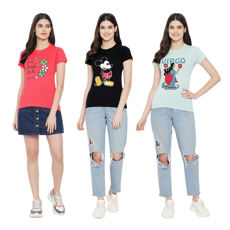 Image of Preneum Women's Cotton Regular Fit Graphic Stylish Printed Short Sleeves Casual T-Shirt || Trend & Style (Pack 3)