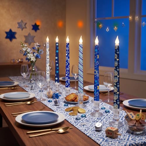 Image of Aurelema 6 Pcs Hanukkah Lights LED Taper Candle Remote Control Decor Gift