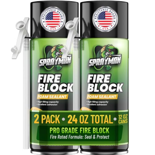 SPRAYMAN Fire Block Spray Foam - (2x12oz) Orange Fire Block Spray Fire Rated Polyurethane Foam for Gap Filling Sealing on Windows & Doors Walls Joints & Pipes Straw Use - 2 Pack