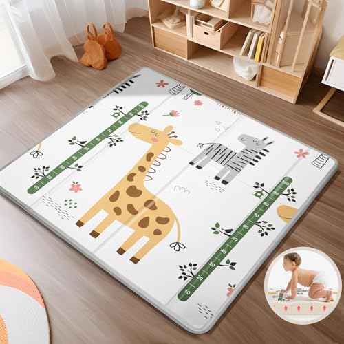 Image of Foldable Baby Play Mat, PIGLOG 0.6in Thick Waterproof Playmats for Babies and Toddlers Kids, Safe Foam Playmat for Tummy Time, 50x50 Playpen Mat, Reversible Portable Baby Floor Mat for Infant, Giraffe