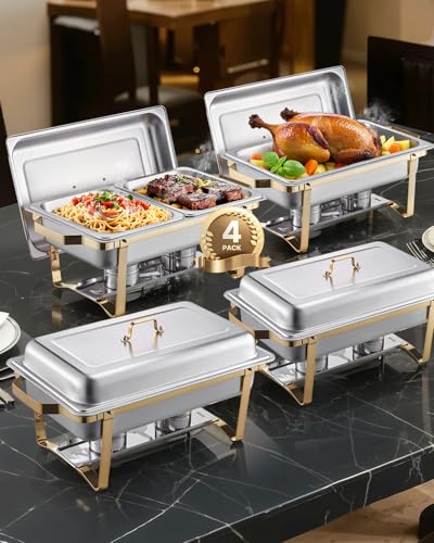 VEVOR Chauffe-Plat 4PCs 7,5 L, Buffet Chauffant Rectangulaire, Réchaud en INOX, avec 2 Bacs Pleine Taille, 6 Bacs Demi-Taille et Couvercle, pour Buffet...