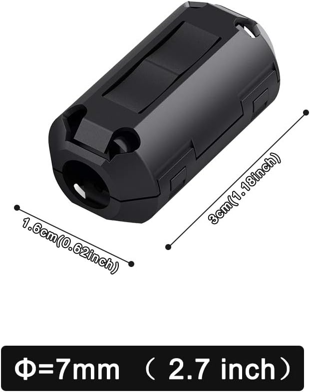 EMI RFI Noise Filter Cable Ring, Roctee 12 Pcs Ferrite Choke Snap On Noise Suppressor Cable Clip Electronic Ferrites Core for 7MM Diameter Wire (Black)
