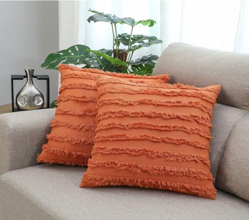 Image of TODY Boho Cushion Covers 16 inch x 16 inch Set of 2 | Pure Cotton 16x16 inch Cushion Cover 1616 | Soft Square Throw Pillow Cover 40 x 40cm for Sofa Bedroom Living Room