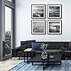 Black Prints Beach Picture Decor - Grey Seascape In Sunrise Paintings Set Of 4 Framed Card Paper Wall Art 12x12 Inches Romantic Sea Scenery Artwork for People Home Bedroom Bathroom Kitchen Decoration #1