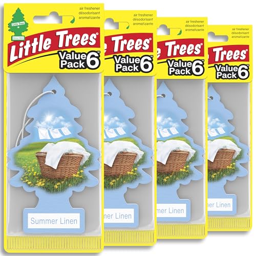 Image of LITTLE TREES Car Air Freshener | Hanging Tree Provides Long Lasting Scent for Auto and Home | 24 Air Fresheners |Summer Linen