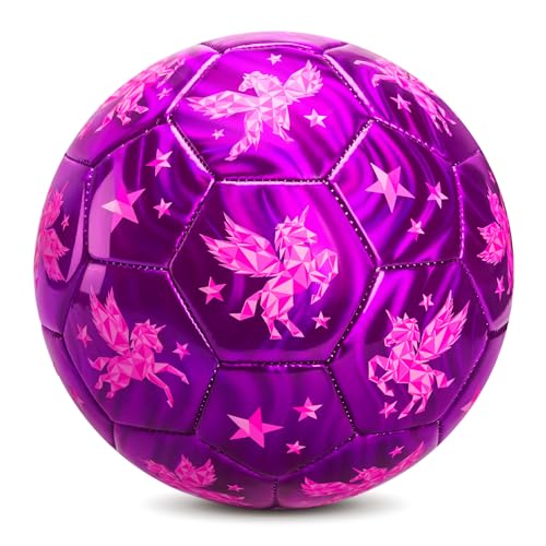 INPODAK Fussball Kinder Fußball Größe 3 Einhorn Fußball für 2 3 4 5 6 7 8 Jahre alt Mädchen Fussball Kinderball Fußbälle Freizeitball Training Ball Drinnen Draußen Junge