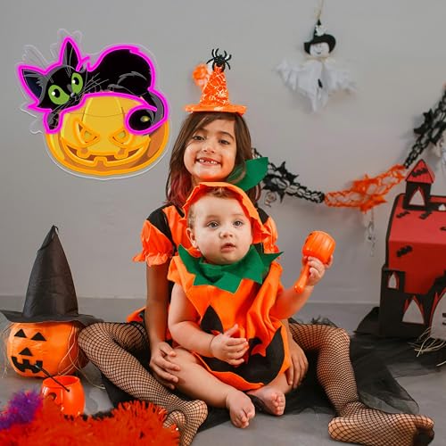 Image of Halloween Neon Sign for Wall Decor Pumpkin Black Cat LED Neon Lights for Halloween Room Decor, Halloweenn Party Lights