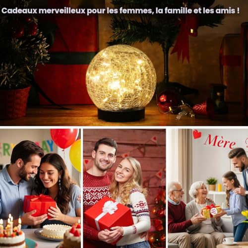Lampes solaires de jardin en verre craquelé, étanche, pour terrasse, cour, pelouse, décoration de fête d'anniversaire (Lumière au sol) – vue 7