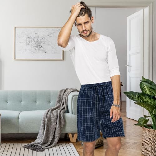 3 Pack Men Cotton Pajama Shorts Woven Sleep Pajama Lounge Sleep Shorts with Drawstring Pockets2