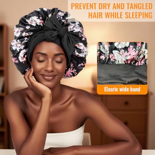 Image of SANNIDHI Sleeping Cap for Women Bamboo Fiber Silk Hair Care Cap for Sleeping Stretchy Postpartum Hair Wrap Cap for Long Hair